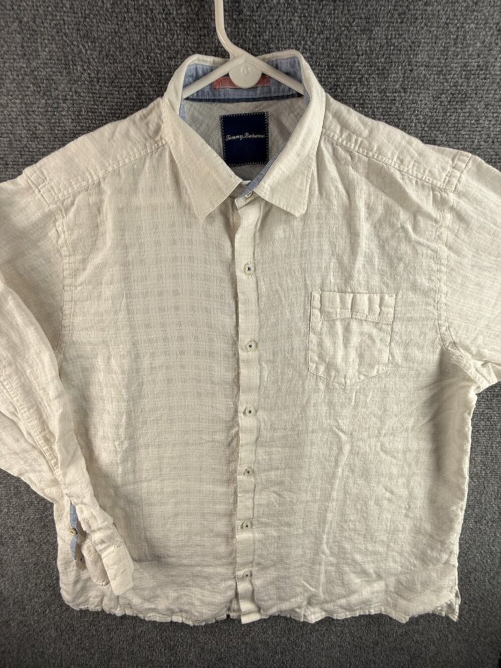 Tommy Bahama LINEN Cotton Shirt Long Sleeve Large Pocket Pinkish White Woven